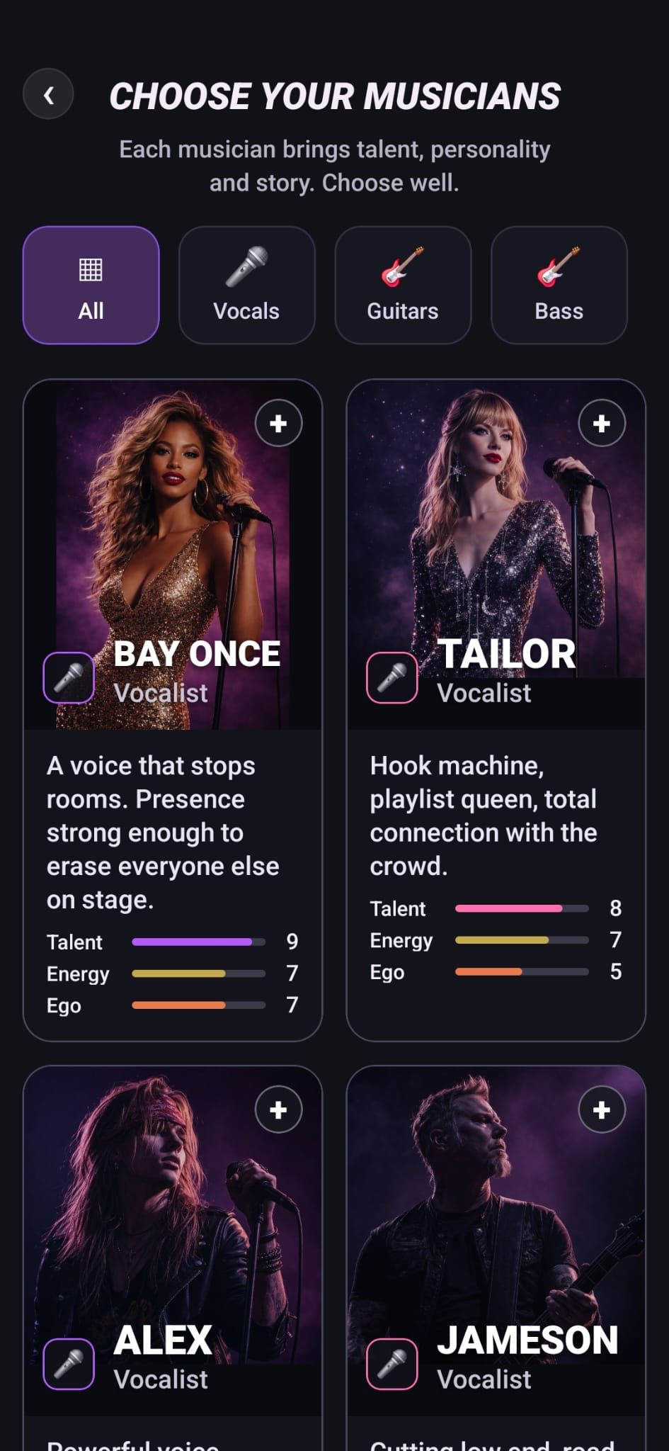 BandMayhem band creation screen