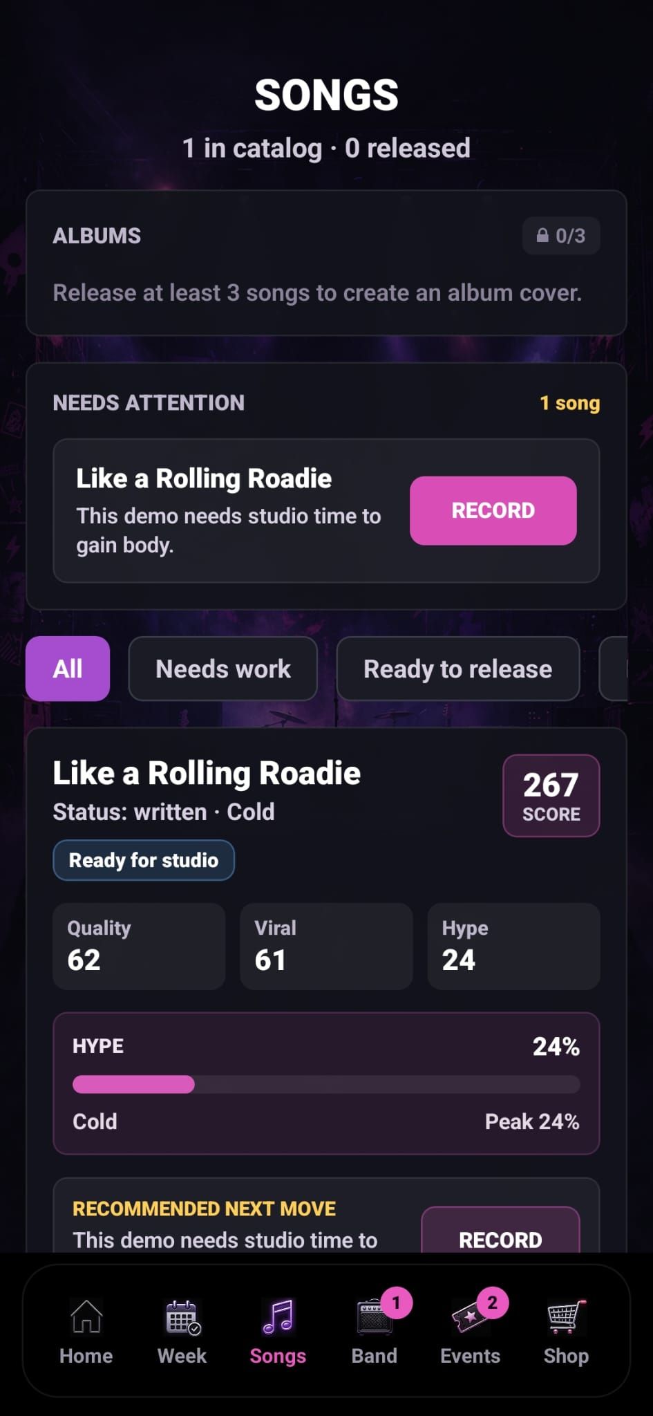 BandMayhem songs screen